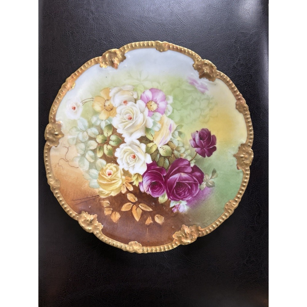 Antique T&V Limoges France Hand Painted Floral Cabinet Plate Signed